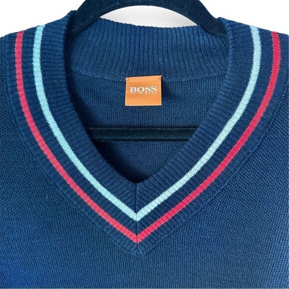 BOSS HUGO Boss Men’s V-neck Lightweight Navy Sweater Small  - Picture 5 of 15